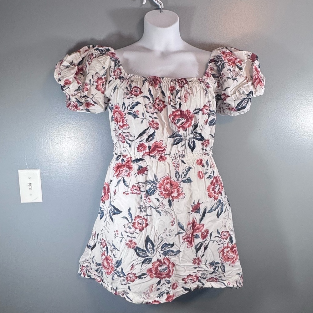 Lucky Brand Floral Off Shoulder Mini Dress Puff Sleeve Cottagecore Size L - Picture 5 of 12
